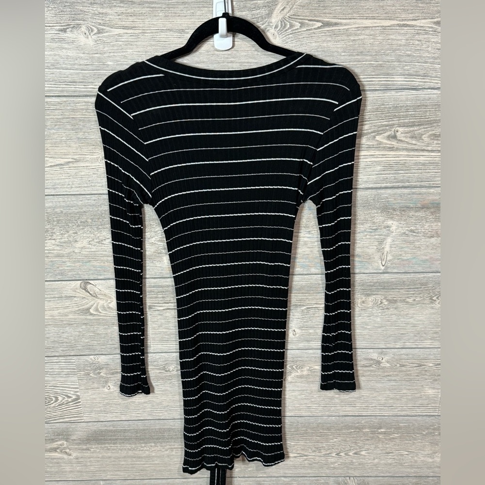 Every Black with White Stripe Ribbed Bodycon Tie-Wrap Dress Size Medium Mini - Picture 7 of 8